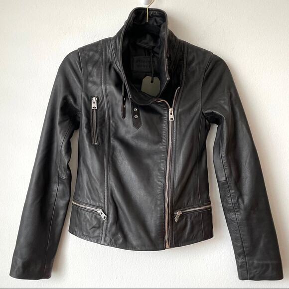 NWT All Saints Bales Biker Leather Jacket Women's XS - Picture 1 of 13